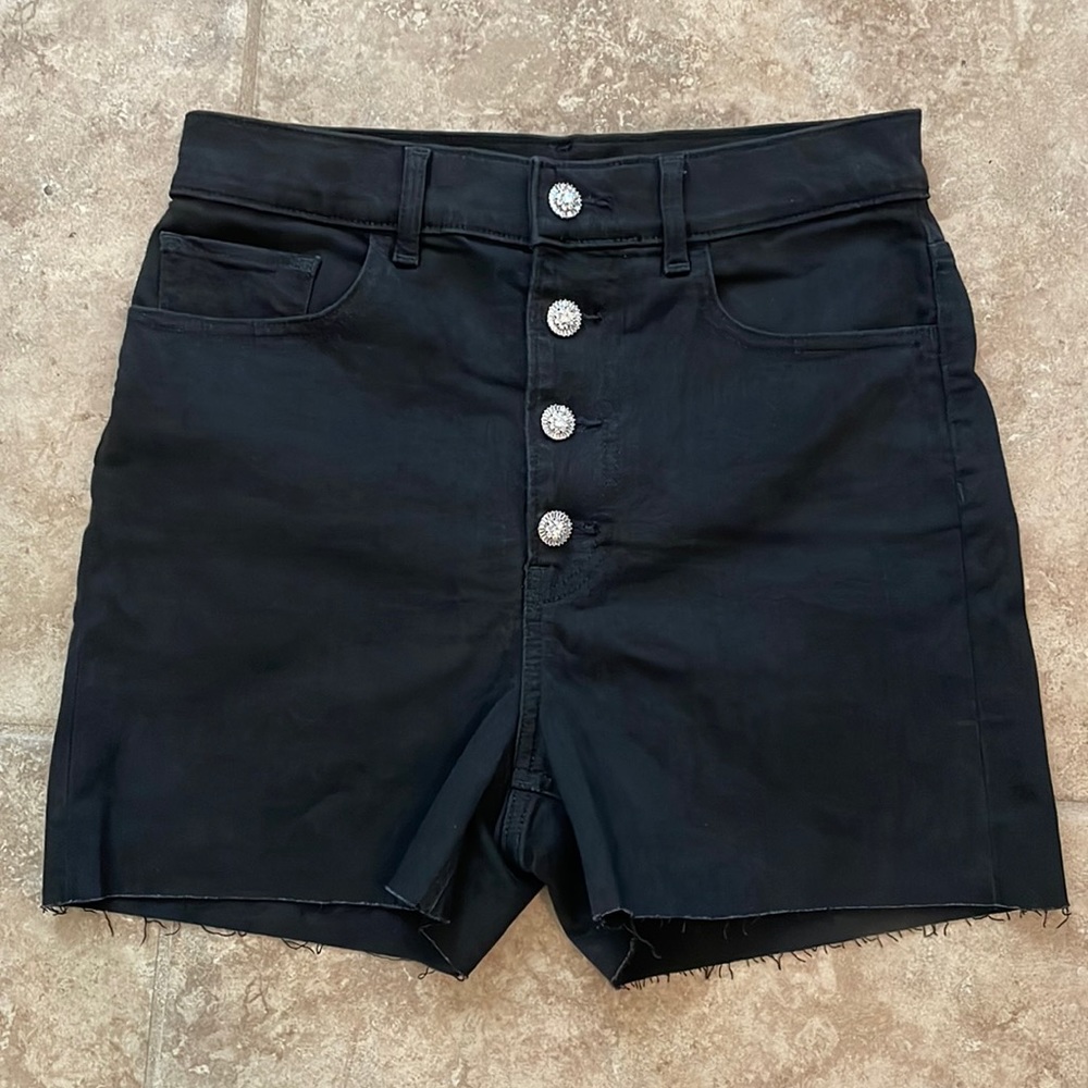 Express Midi Super High Rise Shorts with Rhinestone Buttons